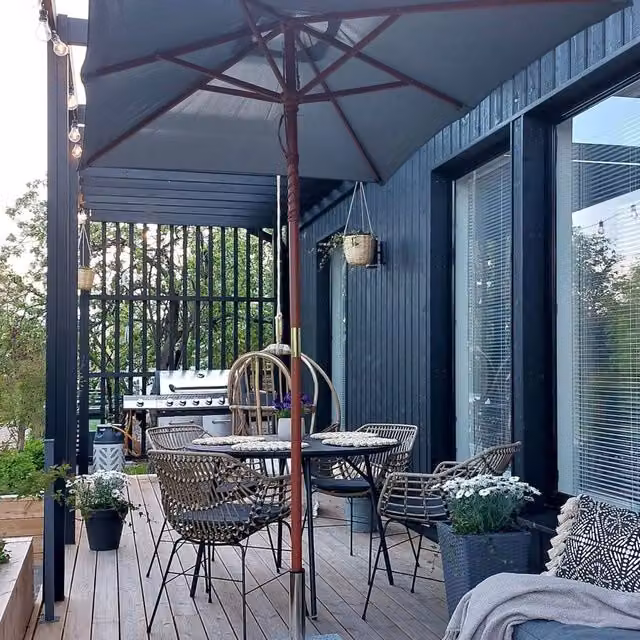 Wyld and Coco Grey Garden Parasol with Birch Wood Pole and Polyester Canopy