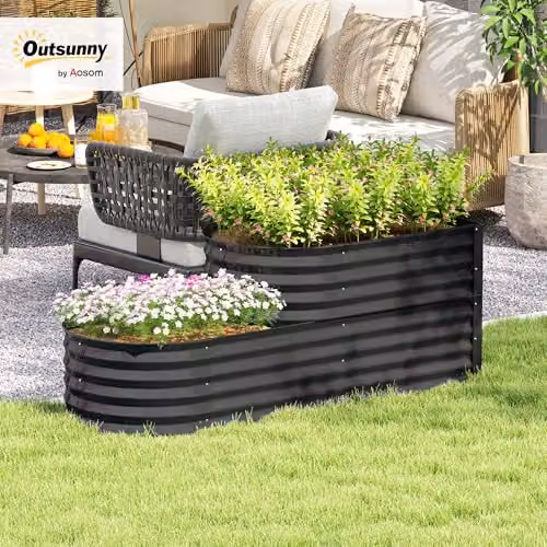 Outsunny 2-Tier Metal Raised Garden Bed Planter Box in Grey – 2