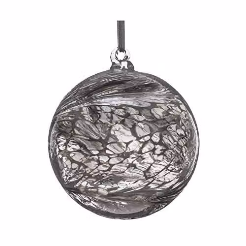 Sienna Glass Silver Round Hanging Bauble, Diameter: 10 cm