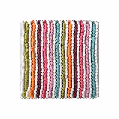 Allure Bath Fashions Luxury Striped Bobble Shower Mat, Multicoloured Pink Hand-Woven Microfibre Square Bath Mat, W/D: 50 x 50 cm – 1