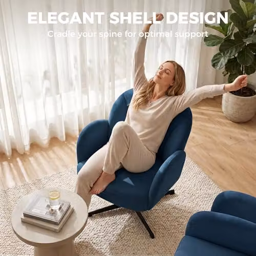 HOMCOM Modern Swivel Accent Chair in Blue Velvet-Feel Fabric with Armrests – 3