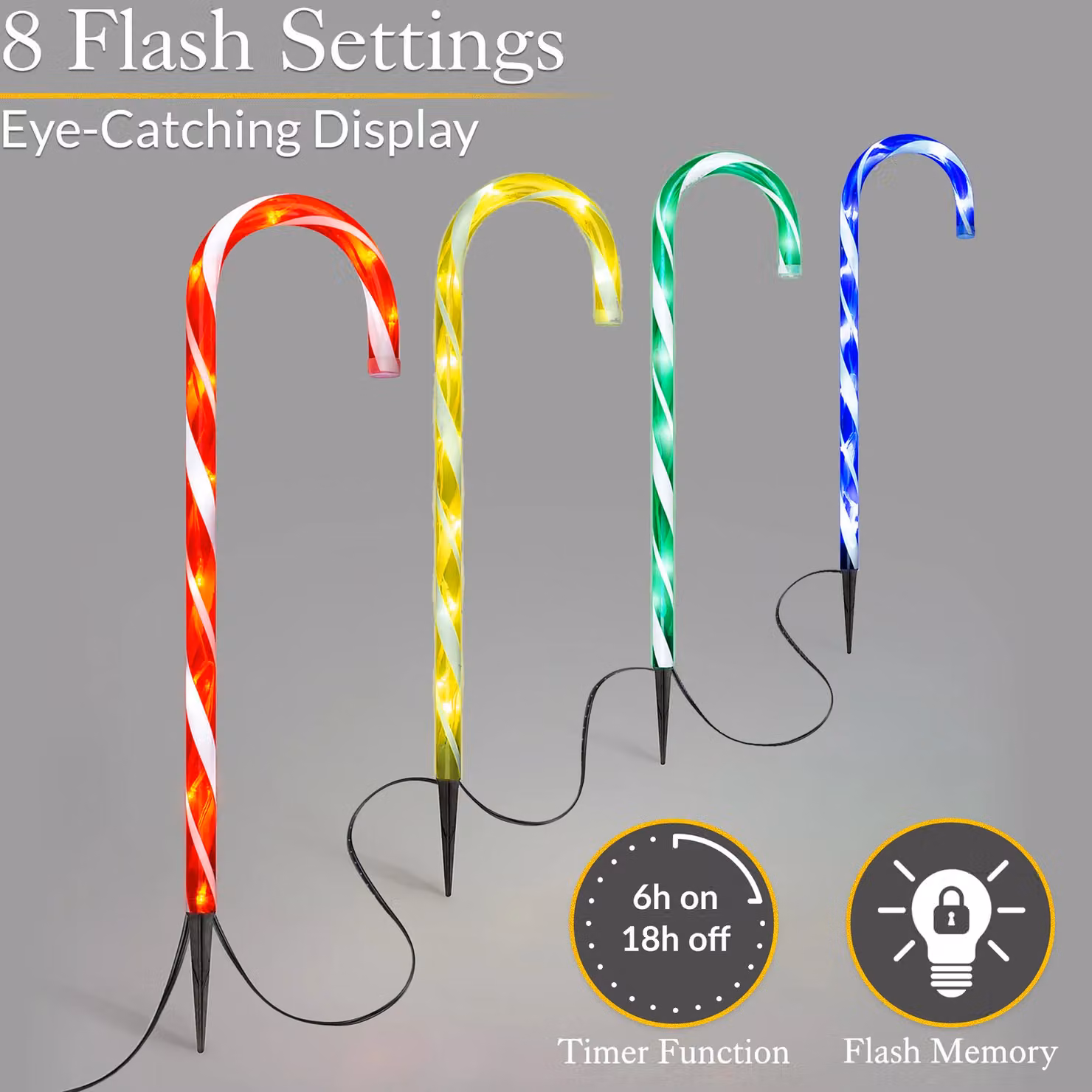 Christow Large Multi Coloured LED Candy Cane Christmas Pathway Lights, Battery Operated, Set of 4 – 2