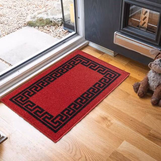 Desire Rugs Machine Washable Greek Key Design Anti Slip Runner in Red and Black, W: 57 cm x L: 90 cm