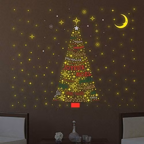 Wallflexi Christmas Glow Tree and French Quotes Multicolour Wall Sticker Decals – 1