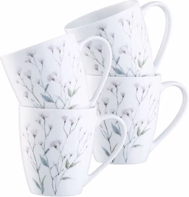 Aynsley China Cotton Blossom Bone China Floral Mugs Set of 4 in White and Multicolour – 1