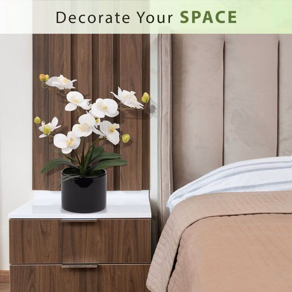 Crystals White Artificial Silk Orchid Flower Potted Tabletop Decor – 2