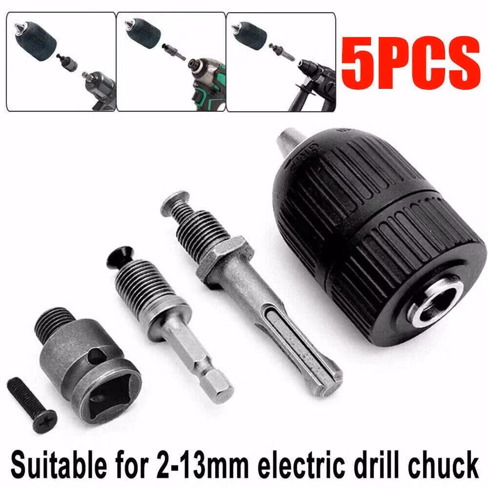 Nordara 5-Piece SDS Plus to Hex and Square Shank Drill Chuck Adaptor Converter Set, 2-13mm, Black – 4