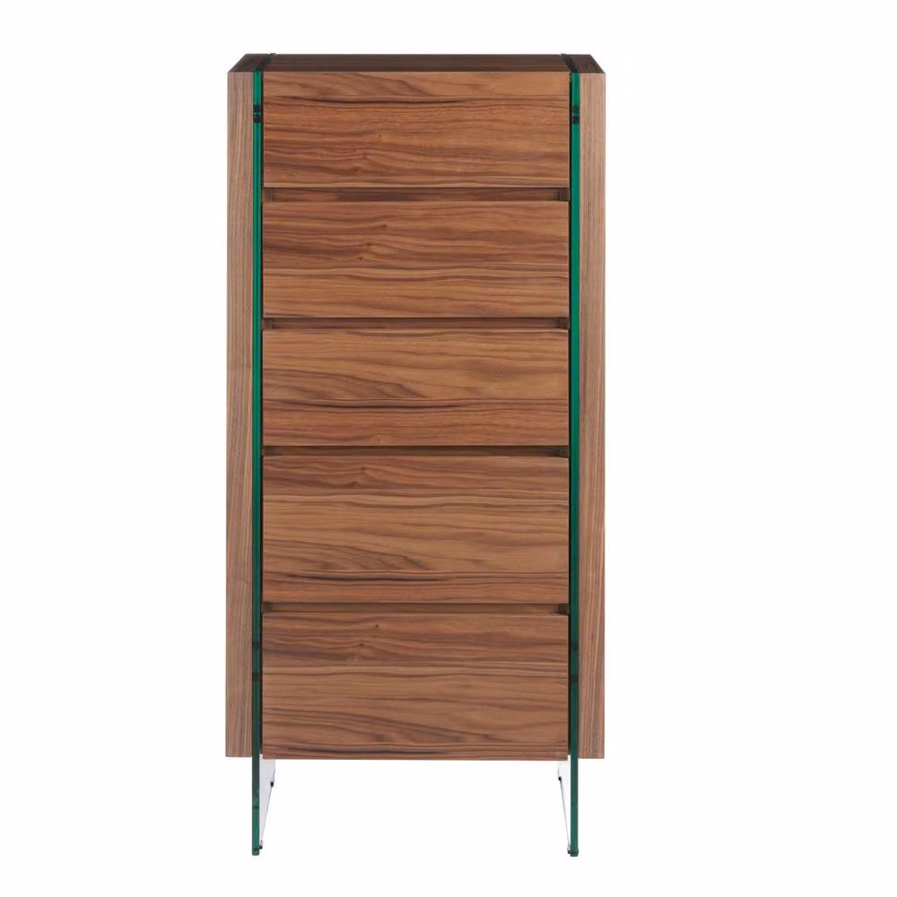Angel Cerda Walnut Veneer Chiffonier in Brown with Tempered Glass Legs – 2