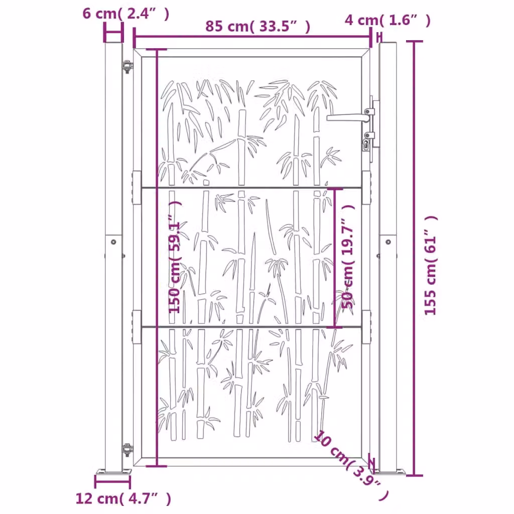 Berkfield Anthracite Steel Garden Gate with Bamboo Design W: 105 cm, H: 155 cm – 5