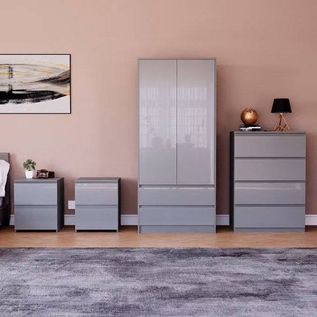HD Designs Vida Designs Glinton 4 Piece Grey Glossy Bedroom Set – 1