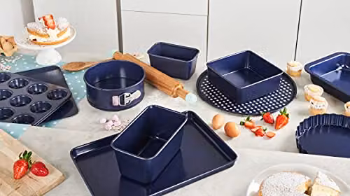 Zyliss Non-Stick Carbon Steel Rectangular Roasting Tin with Rack, Blue, W: 40.5 cm, D: 34.0 cm, H: 13.5 cm – 11