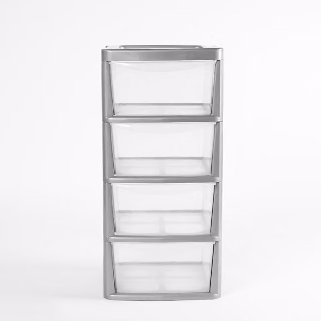 OHS 4 Drawer Storage Tower Unit in Grey and Transparent Plastic