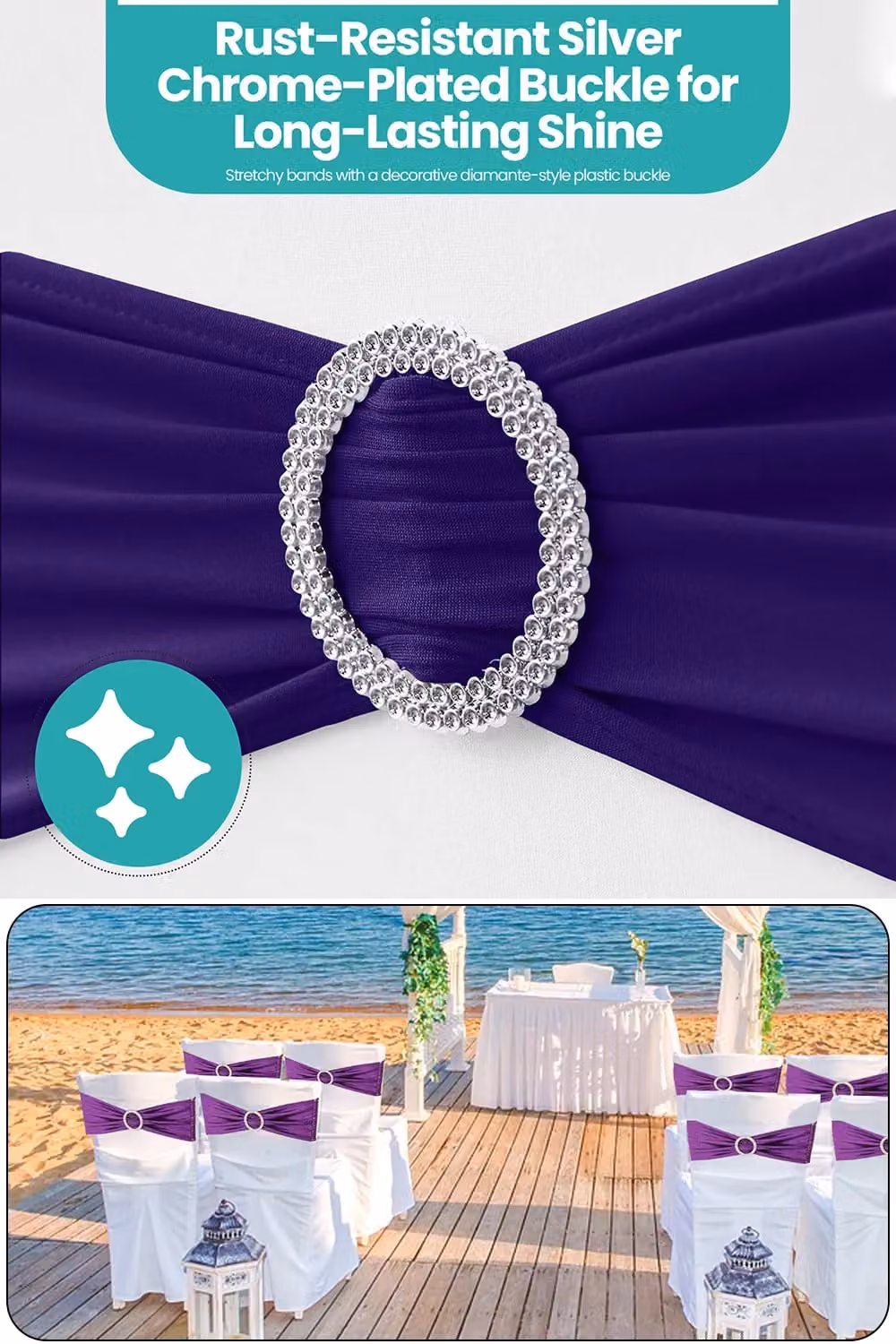 Glamour Purple Spandex Chair Bands with Slider Buckle, 10-Piece Set of Stretchy Elastic Chair Sashes – 4