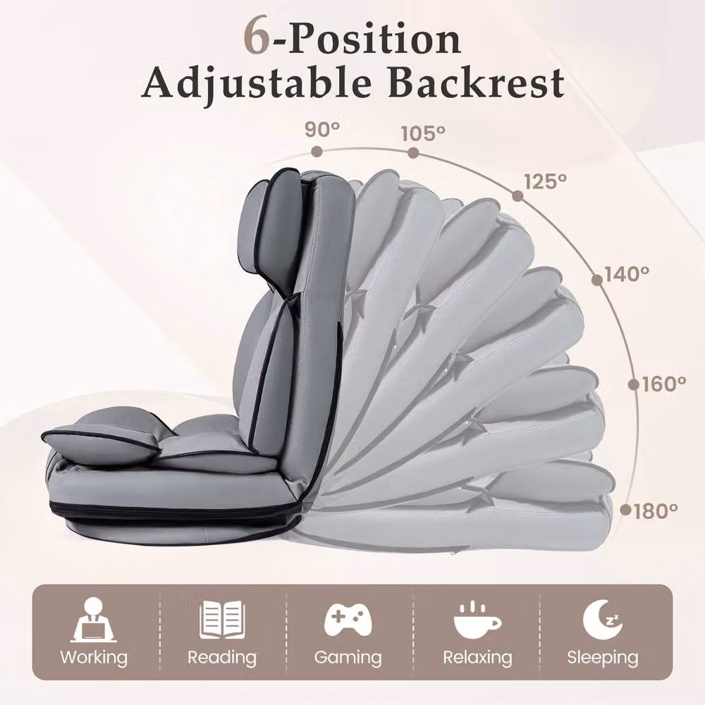 Gymax 360 Degree Swivel Floor Gaming Chair in Grey with Folding Lazy Lounger Design – 9