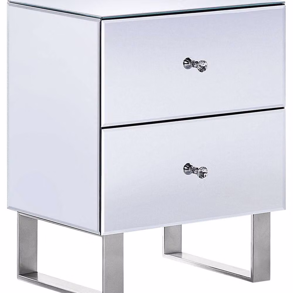 Wyld and Coco 2-Drawer Mirrored Bedside Table in Silver – 2