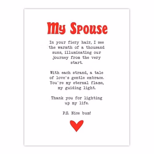 Artery8 Love Poem Ginger Spouse Romantic Funny Wall Art Poster Print on White Thick Paper, W: 45.7 cm, H: 61.0 cm