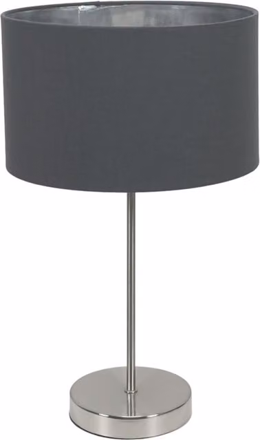 Charlie Chrome Stem Table Lamp with Charcoal Fabric Shade and Chrome Inner Shade in Grey and Black