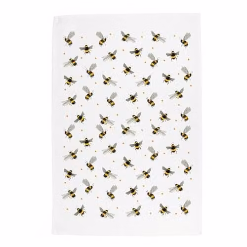 Purely Home Scattered Bees Tea Towel in Multicolour and White, W: 67 cm, H: 45 cm