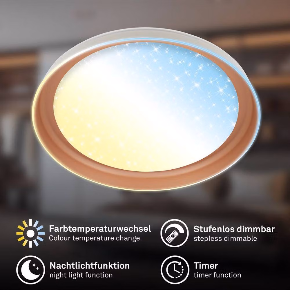 Briloner LED Ceiling Light with Starry Sky Effect, Dimmable with Remote Control and Timer, Warm Grey Coffee, W/D/H: 43 x 43 x 8 cm – 2