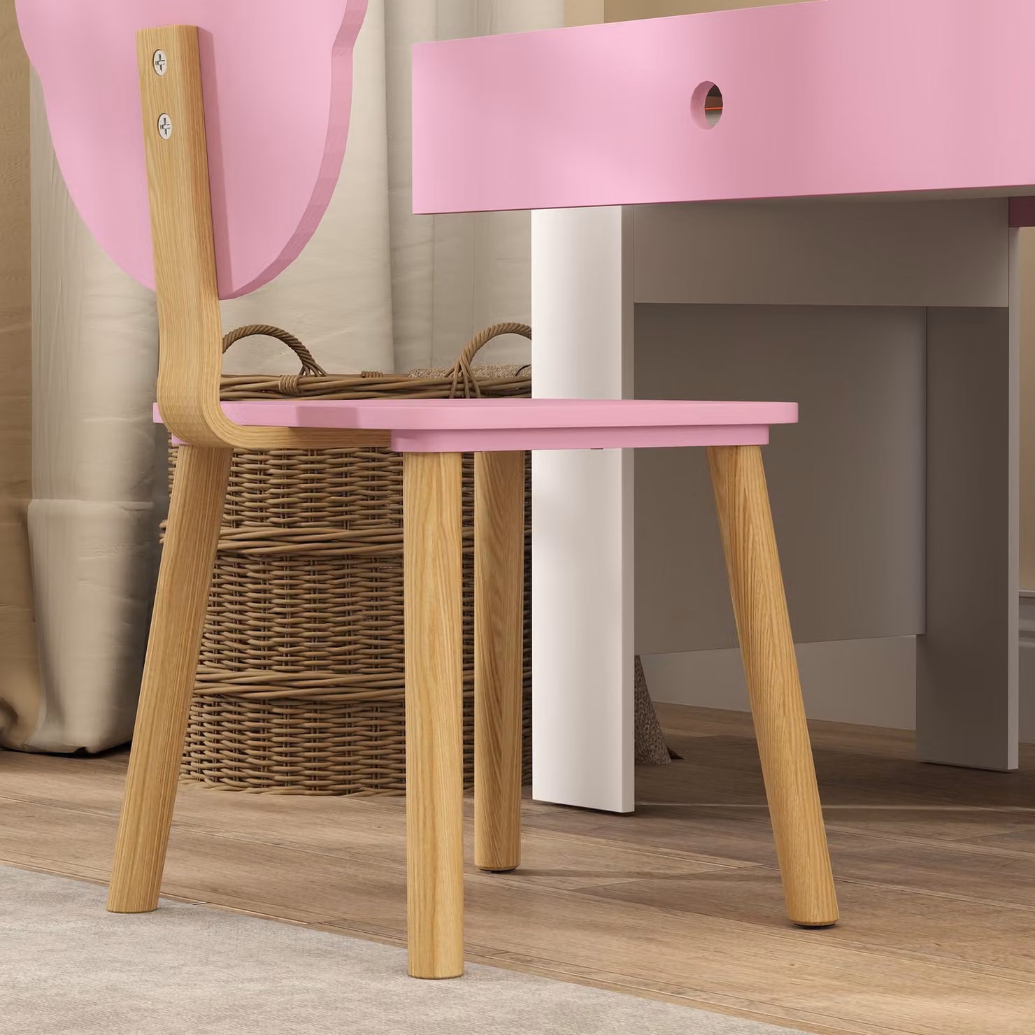 AIYAPLAY Kids Desk and Chair Set with Bear Theme and Drawer, Pink – 3