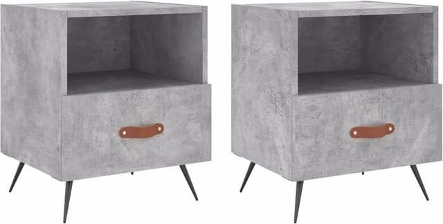 Berkfield Home Set of 2 Modern Bedside Cabinets in Concrete Grey, W/D/H: 40 x 35 x 47.5 cm