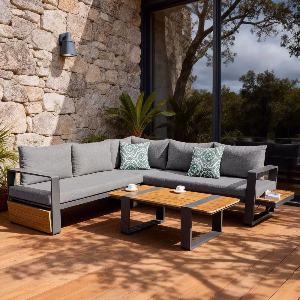 Mimo 4-Piece Modular L-Shape Corner Sofa Set with Outdoor Coffee Table in Grey – 7