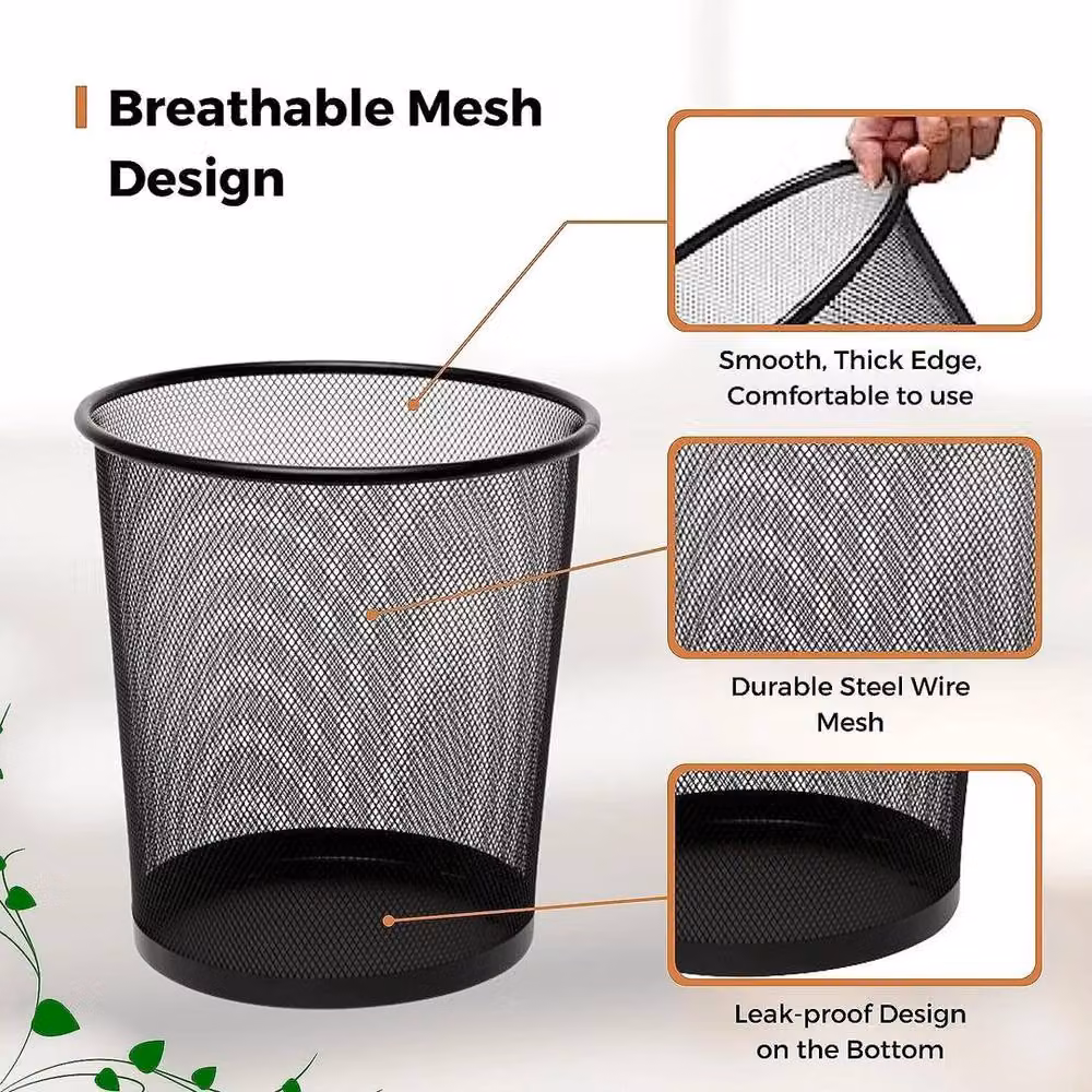 Kelvenix Set of 2 Large Round Mesh Waste Paper Baskets in Black Steel Wire – 3