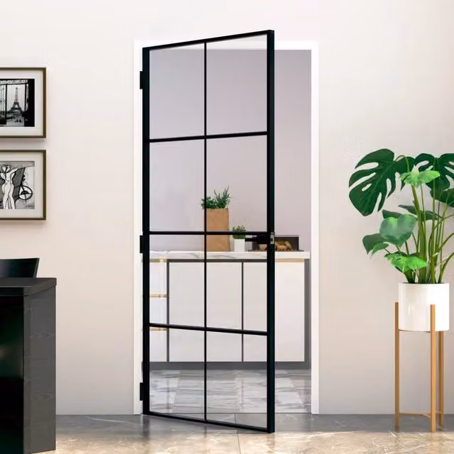 Berkfield Home Modern Interior Door in Black with Tempered Glass and Aluminium, W: 93 cm, H: 201.5 cm – 1