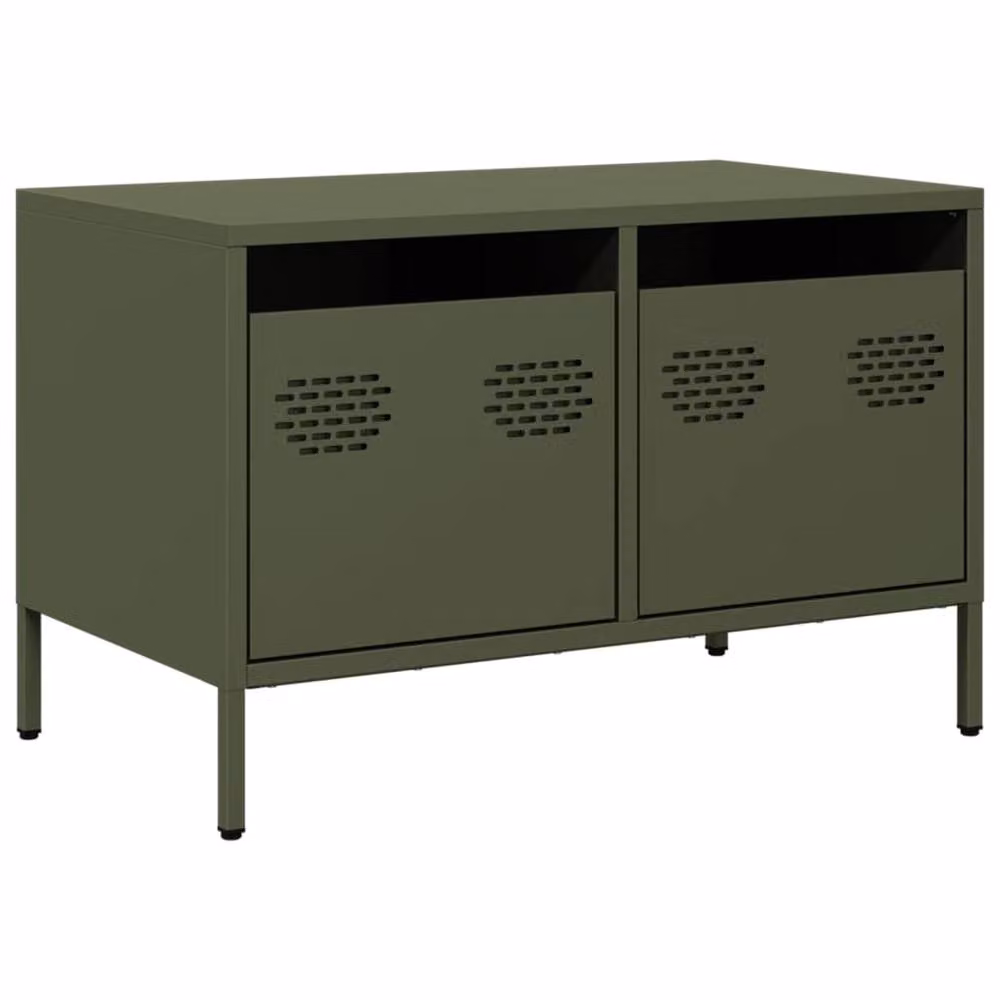 Berkfield Home Industrial TV Cabinet in Olive Green, Cold-rolled Steel, W: 68 cm, D: 39 cm, H: 43.5 cm – 3