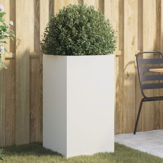 Berkfield Home Steel Planter Tub in White, W/D/H: 42 x 38 x 75 cm