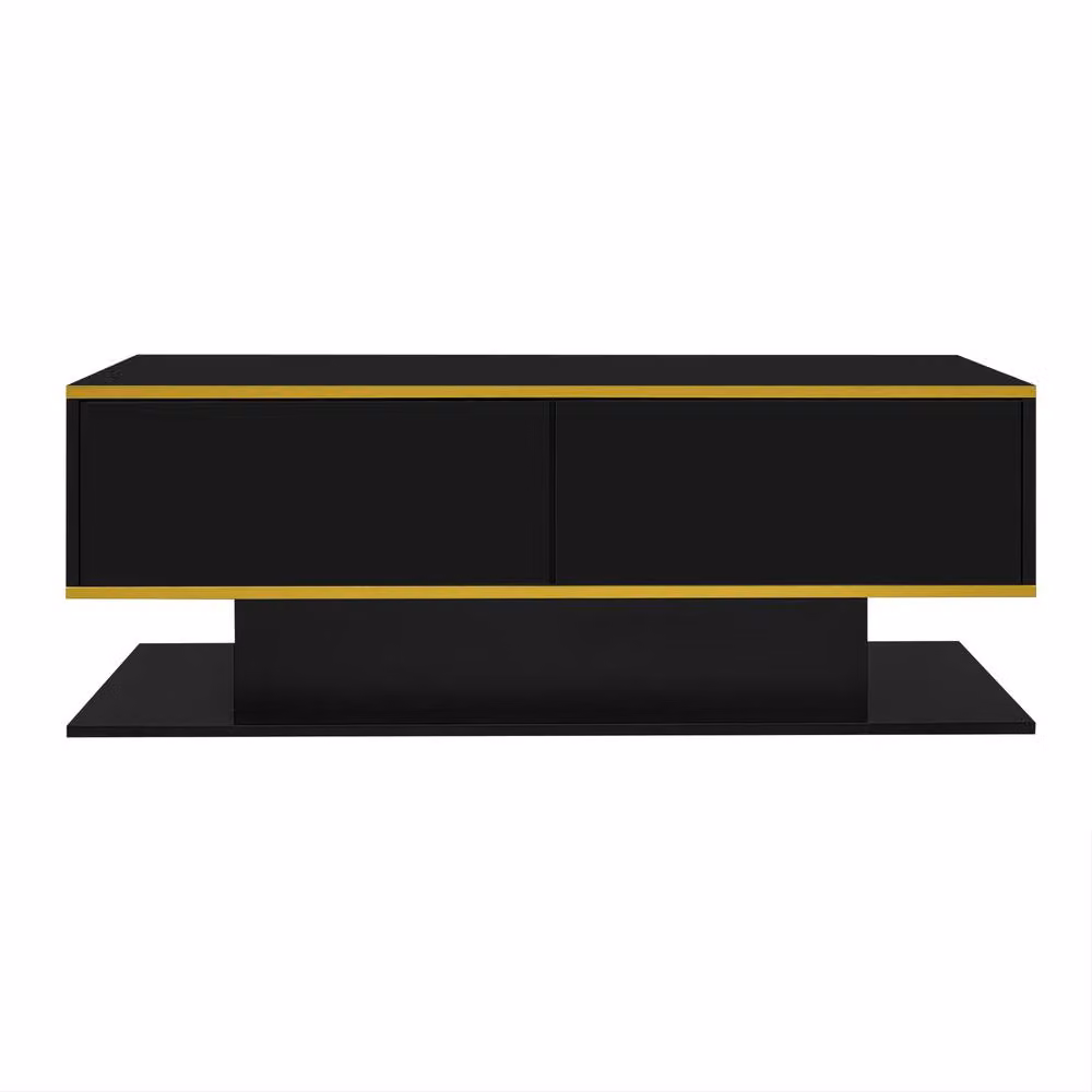 ModernLuxe High Gloss Rectangular Coffee Table with LED Lights and 3 Drawers in Black and Gold – 8