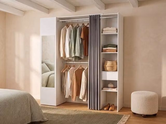 Vente-unique Modern Dresser with Mirror and Internal Drawers, White and Grey, W: 177.5 cm, H: 205 cm, D: 50 cm