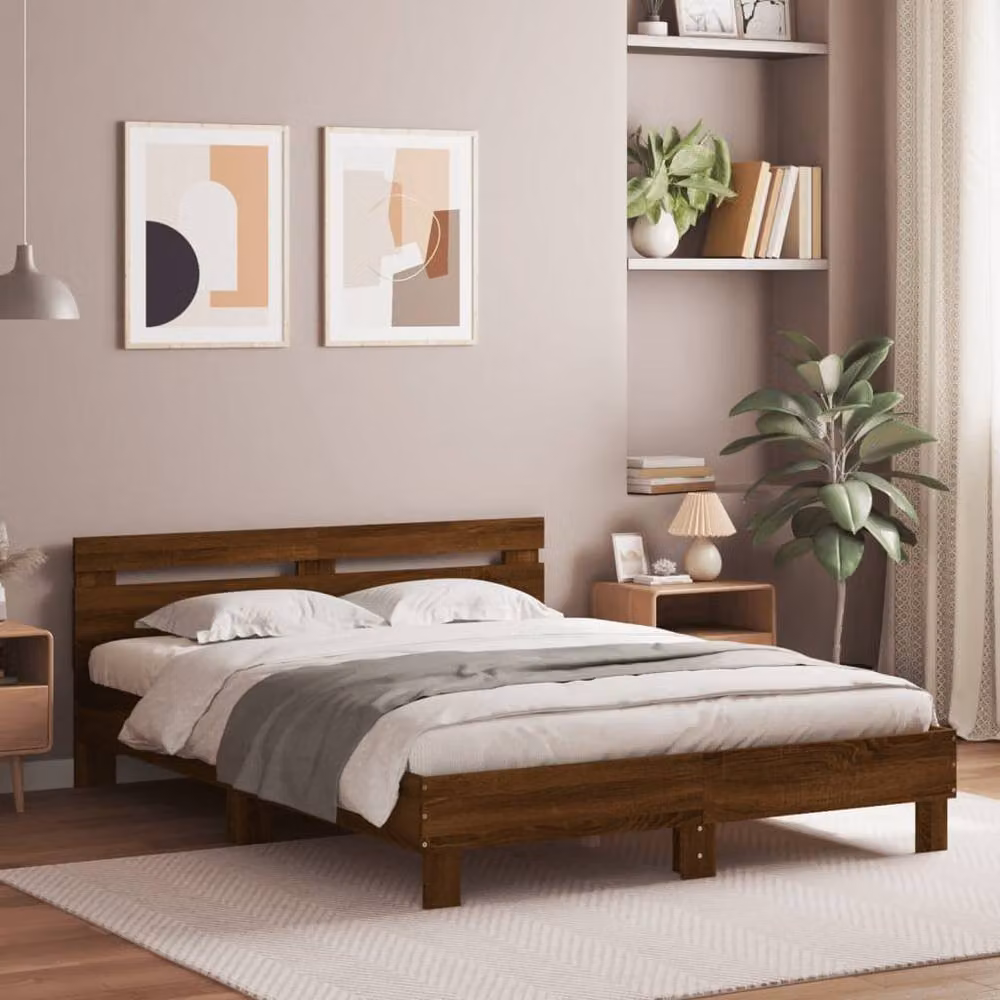 Berkfield Home Modern Oak Bed Frame with Under-Bed LED Lighting, Brown, W/D/H: 150 x 200 x 70 cm – 2