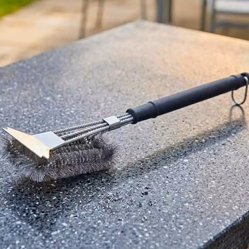 SHATCHI Heavy Duty BBQ Cleaning Brush with Scraper, Stainless Steel Wire Bristles and Long Handle for Gas or Charcoal Grills, Black and Silver – 2