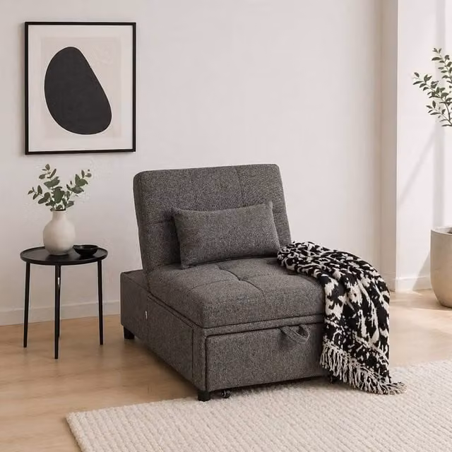 Wyld Haus Lulusa Kela 4 in 1 Convertible Single Sleeper Chair in Charcoal Grey