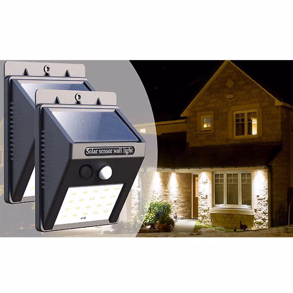 Quipulse Pack of 4 Black Solar Motion-Activated Security Floodlights with Dusk Sensor for Garden and Terrace Walls – 3