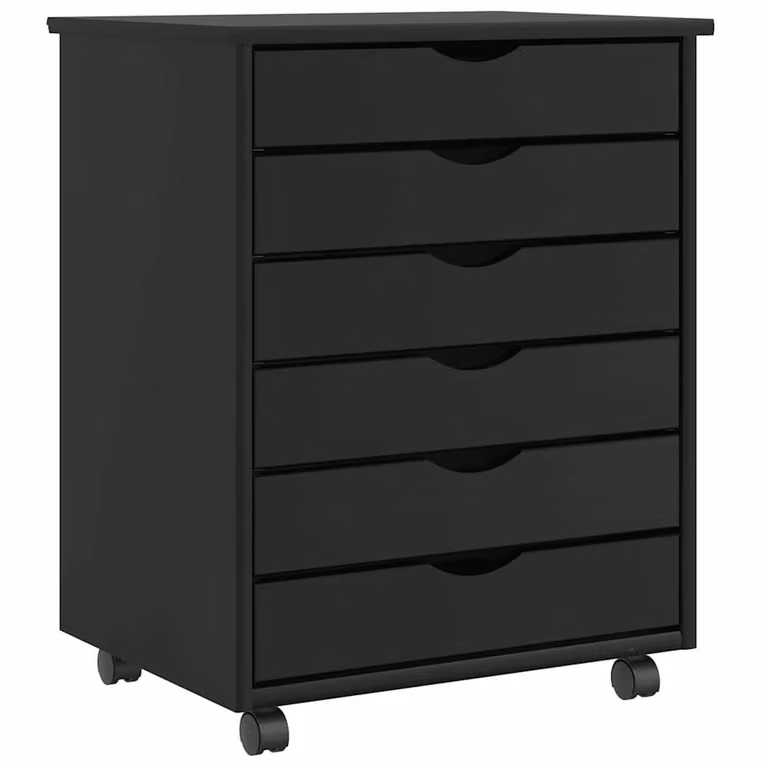 Berkfield Home MOSS Rolling Cabinet with Drawers in Black Solid Pine Wood
