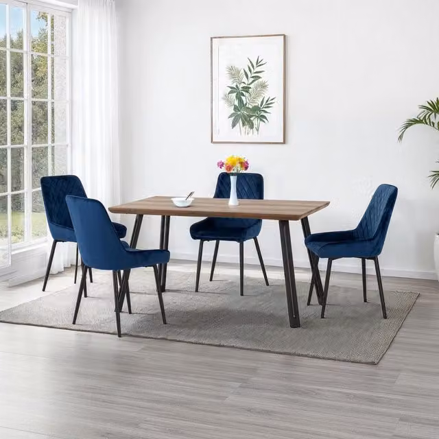 Seconique Quebec Straight Edge Dining Set with 4 Avery Chairs in Blue and Black