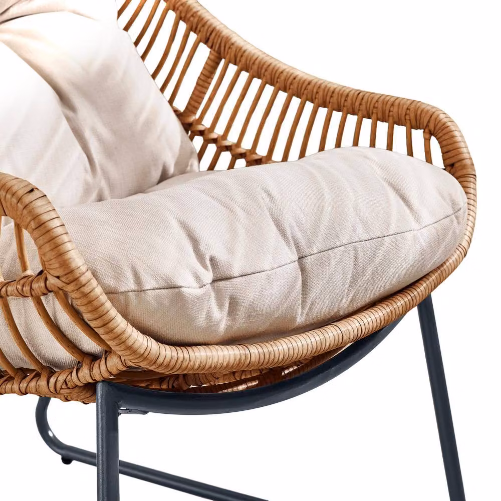 FurnitureboxUK Tahiti Beige Rattan Indoor and Outdoor Chair and Footstool Set – 4