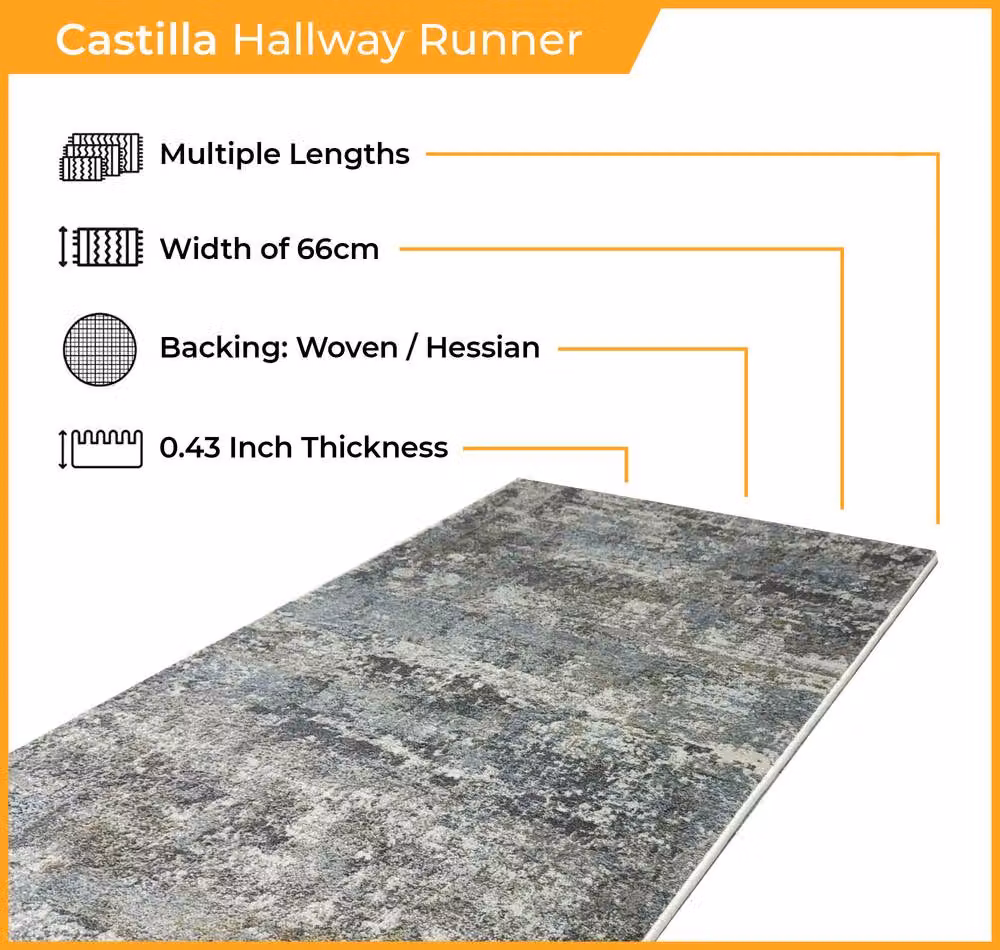 runrug Via Veneto Hallway Carpet Runner Rug in Mid Grey, W/D/H: 66 x 210 cm – 2