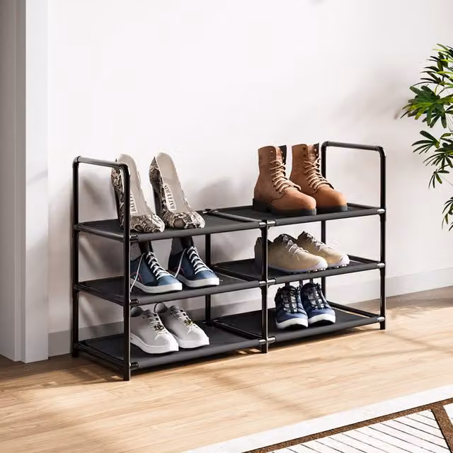 Livingandhome 3-Tier Large Open Shoe Storage Rack in Black