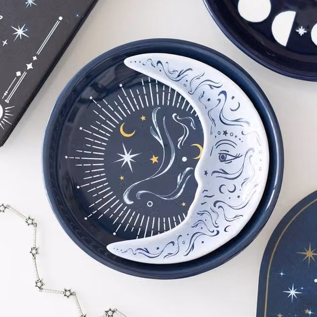 Uniqueful Blue Moon Ceramic Stacking Trinket Dish Bowl in Blue, Diameter: 15 cm