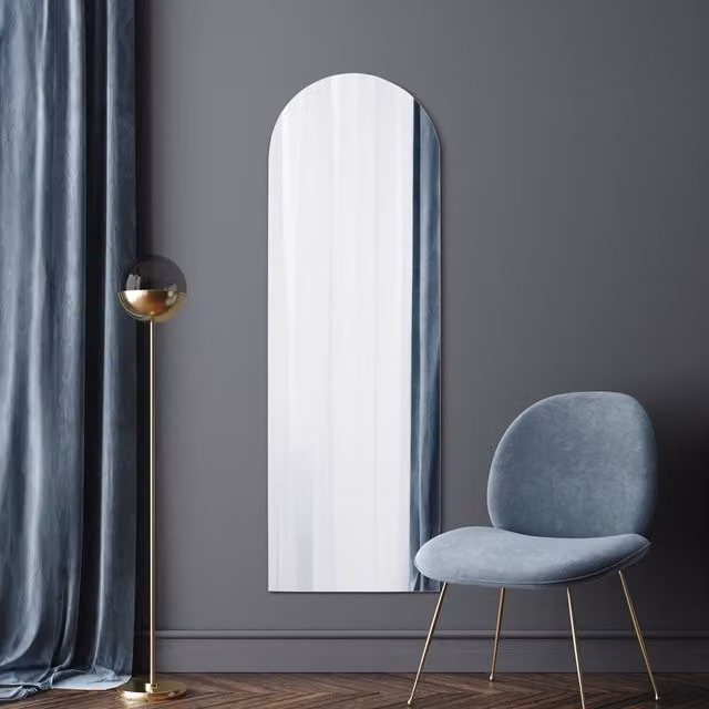 MirrorOutlet Arcus Frameless Arch Leaner Wall Mirror in Silver, Height: 180 cm