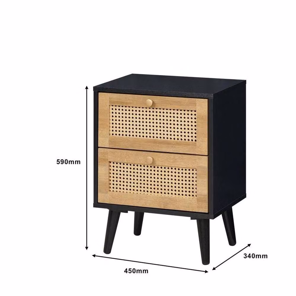 FORGEVIO Black PVC Rattan 2 Drawer Bedside Storage Unit – 2