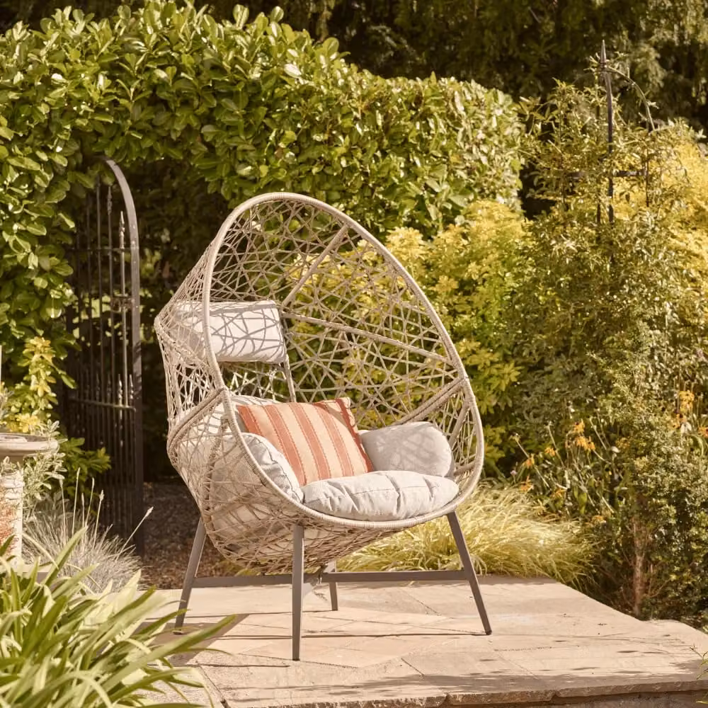 Leisure Grow Matilda Cocoon Egg Lounge Chair with Beige UV-Resistant Cushions and Powder-Coated Aluminium Frame