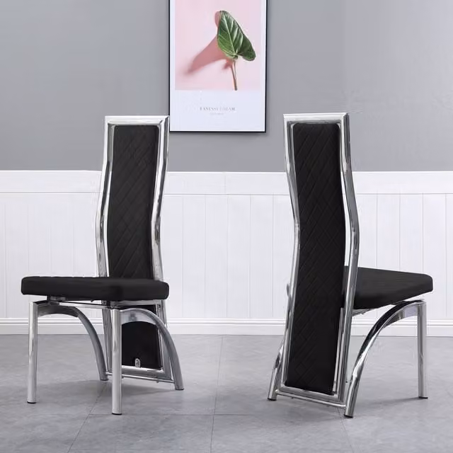 Modernique Set of 4 Veronica Velvet Dining Chairs in Black and Grey with Cantilever Metal Base, W/D/H: 46 x 43 x 85 cm