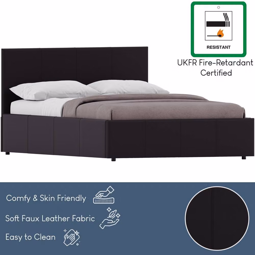 HD Designs Lisbon Double Ottoman Bed Frame in Black Synthetic Leather with Lift Up Storage Base – 5