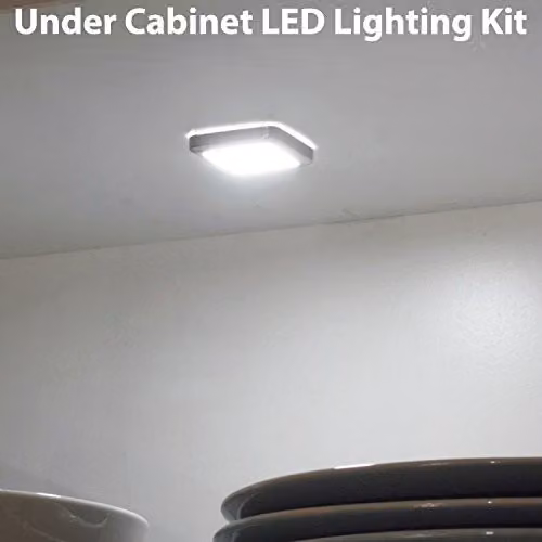 Loops 4 Pack Square LED Mini Plinth Light and Driver Kit in Stainless Steel and Natural White for Kitchen and Bathroom Cabinet Lighting – 2