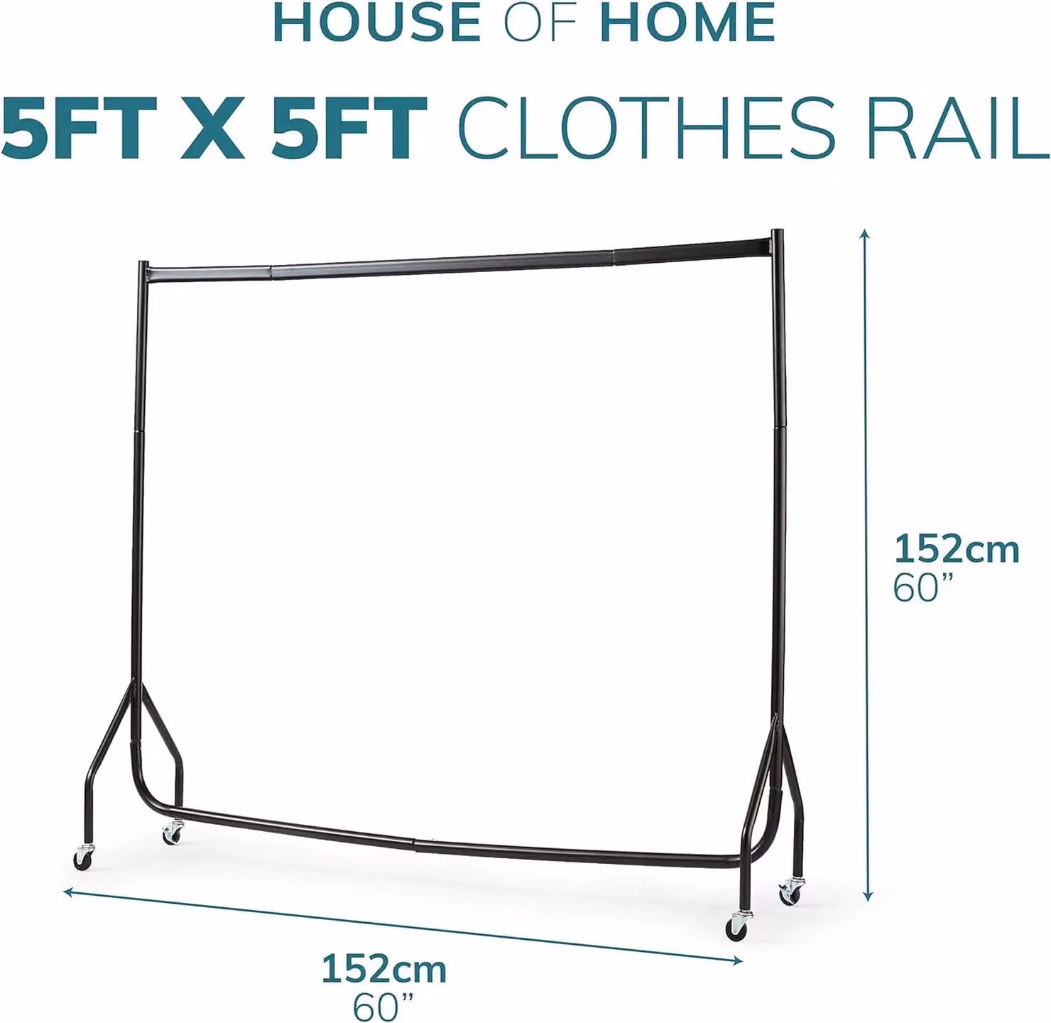 House of Home Heavy Duty Metal Clothes Rail in Matt Black, H 152.4 cm x W 152.4 cm – 2