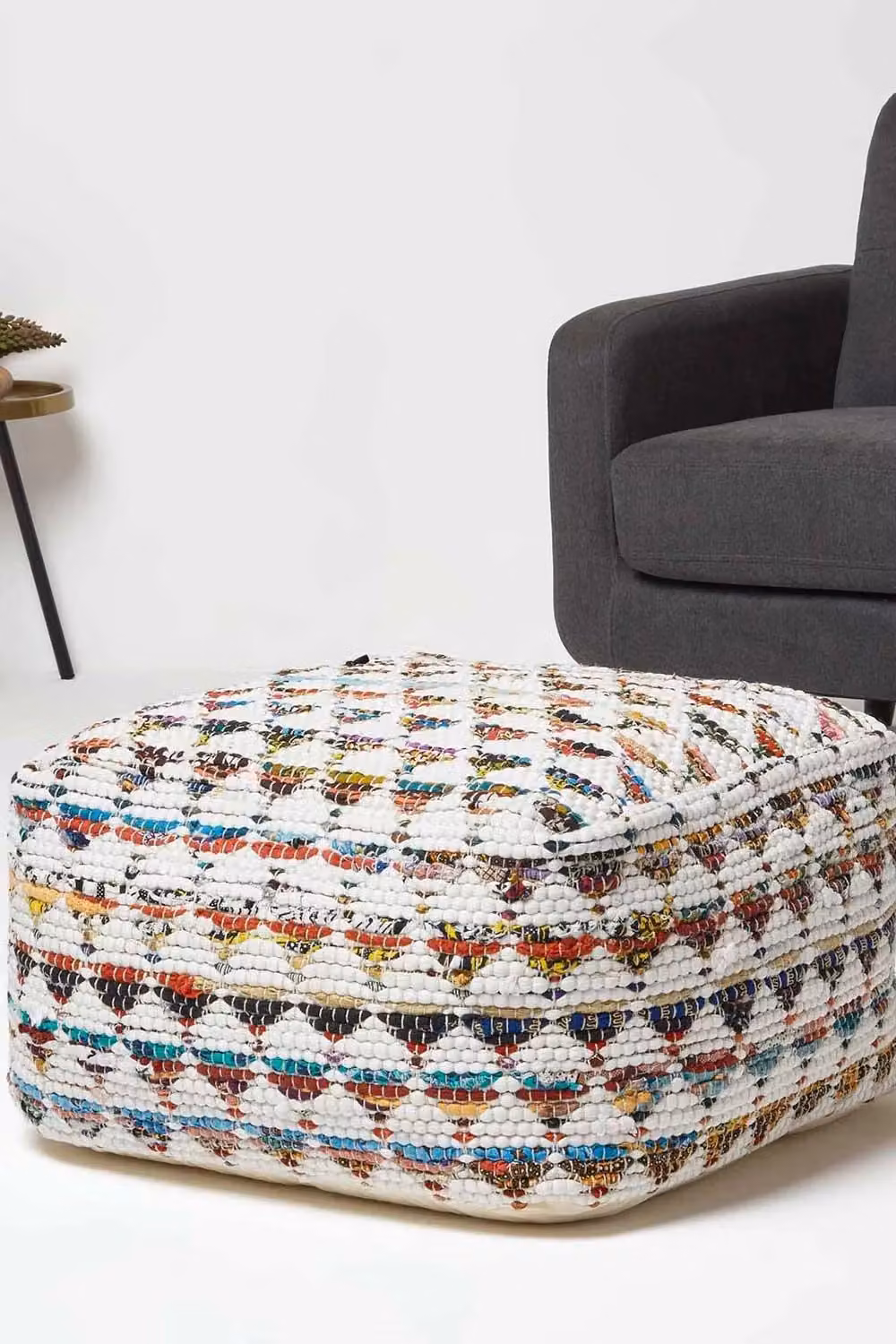 Homescapes Chindi Design Bean Filled Pouffe Large in Cream and Beige Cotton – 2